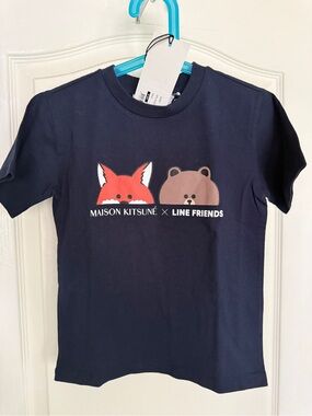 MAISON KITSUNÉ Navy Tee with Red Fox & Brown Bear Graphic